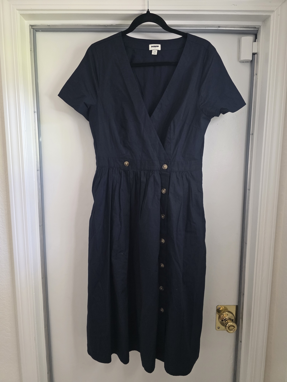 J. Crew Navy Button-Front Midi Dress